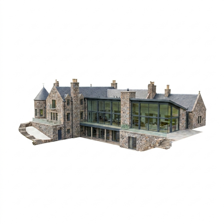 Luxury Scottish estate house on white background