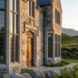 Stone entrance detail of luxury Scottish estate